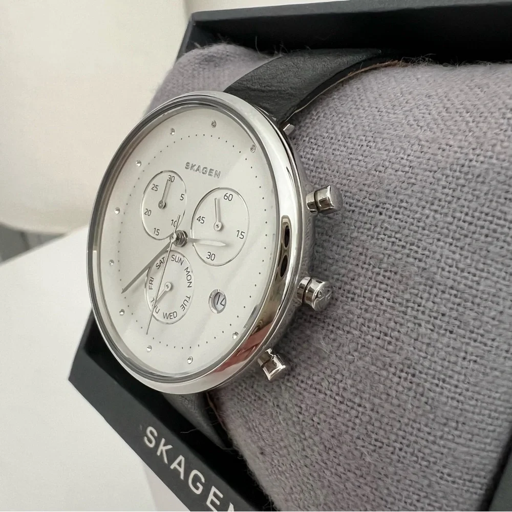 Skagen Women's Gitte Chronograph Black Leather Strap Watch - Picture 13 of 17